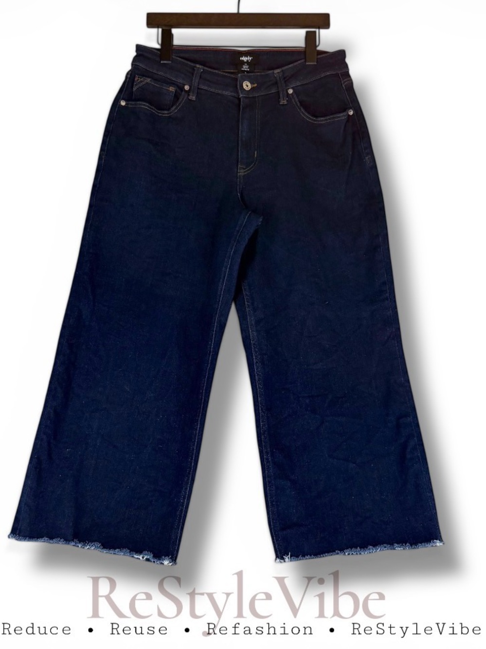 EDGELY Women’s Size 14 Denim Jeans Wide Leg Style Cropped High Rise Fit Stretch